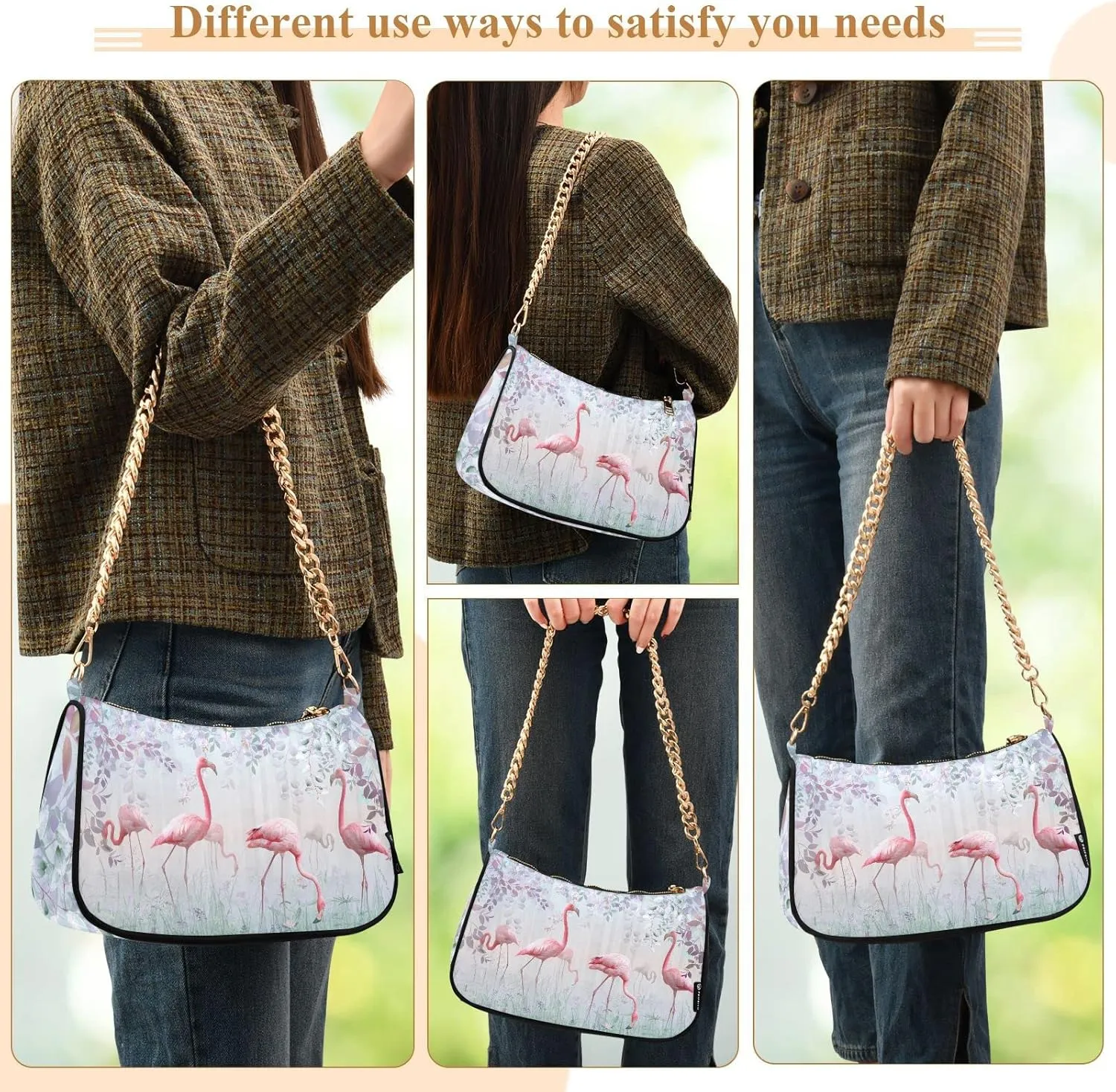 Cross Body Bag Pink Flamingos Turquoise Mist Tote Bag Chain Bag Shoulder Bag Handbag Purse for Women