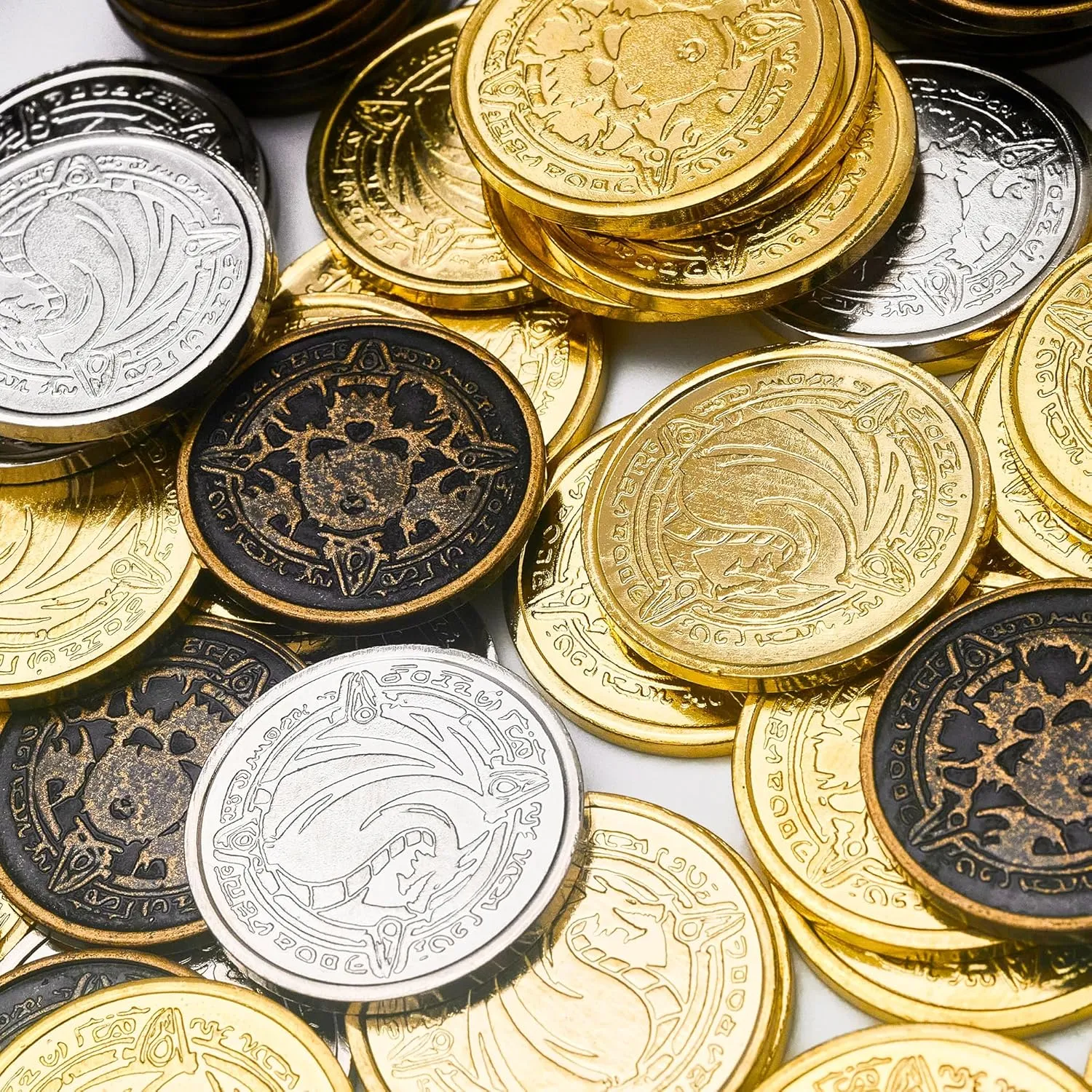 CTIONDRAKE Metal Pirate Coins, 110 Pieces Lots of Toys Gold Coins for Board,for DND Props Accessories, Treasures and Treasure chests Fantasy Dragon Coinsfor RPG Tablelap
