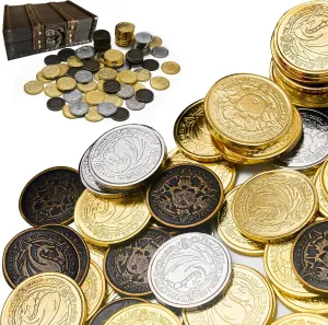 CTIONDRAKE Metal Pirate Coins, 110 Pieces Lots of Toys Gold Coins for Board,for DND Props Accessories, Treasures and Treasure chests Fantasy Dragon Coinsfor RPG Tablelap