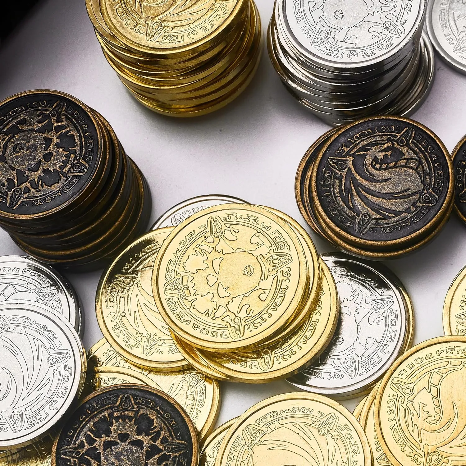 CTIONDRAKE Metal Pirate Coins, 110 Pieces Lots of Toys Gold Coins for Board,for DND Props Accessories, Treasures and Treasure chests Fantasy Dragon Coinsfor RPG Tablelap