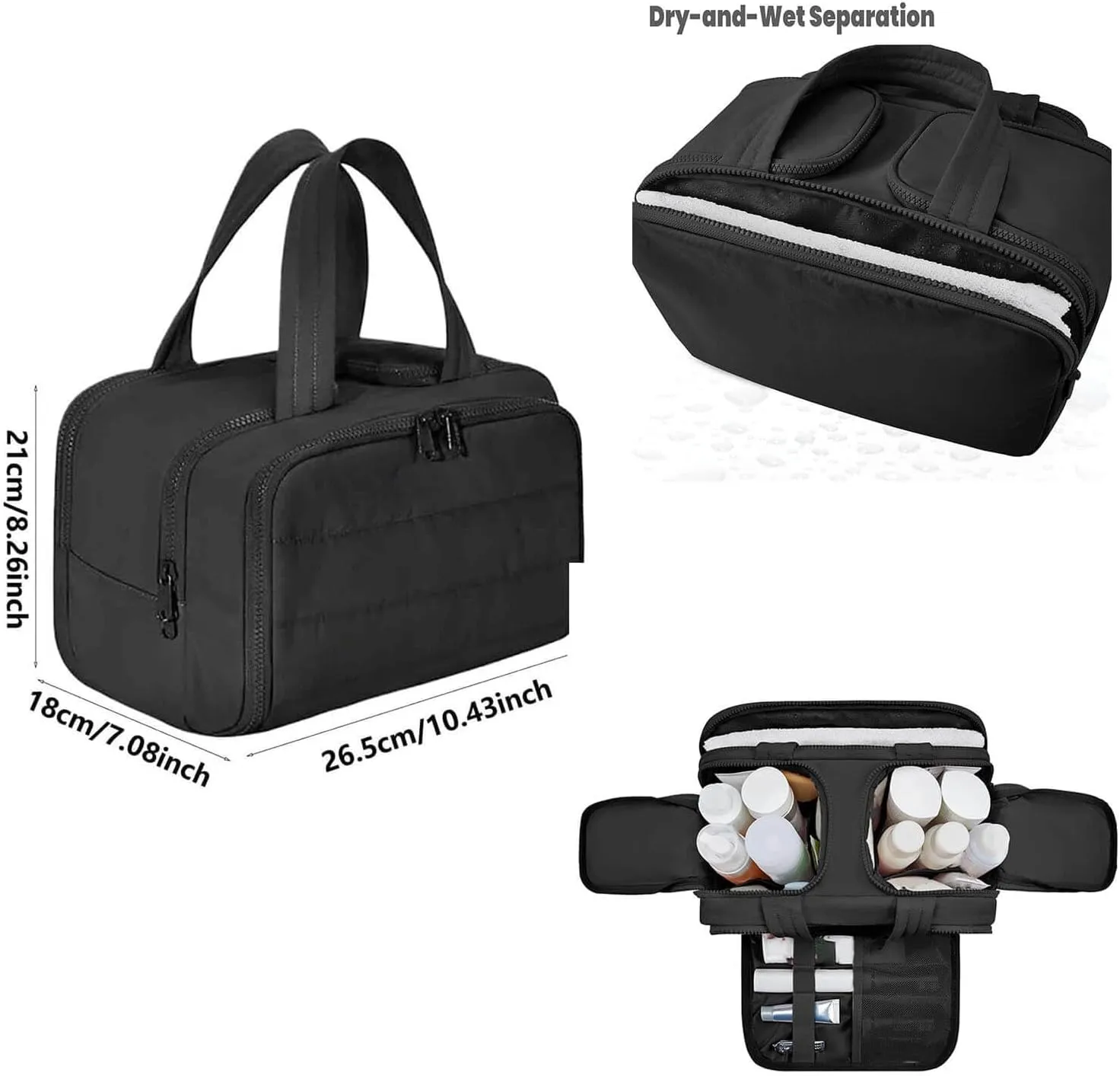 Curetoaway Large Capacity Wide-Open Travel Cosmetic Bag,Cureaway Travel Cosmetic Bag,4-in-1 Puffy Multi-functional Toiletry Bags,Curetoaway Toiletry Bags for Women with Divider and Handle (Grey)