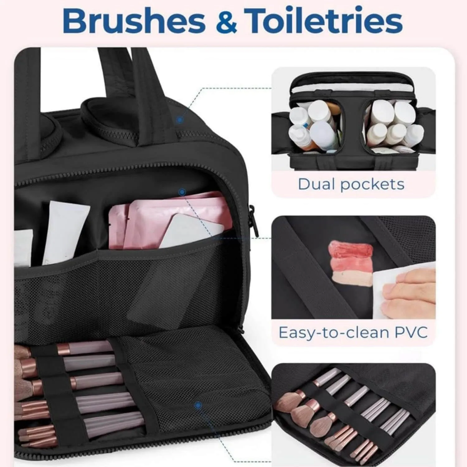 Curetoaway Large Capacity Wide-Open Travel Cosmetic Bag,Cureaway Travel Cosmetic Bag,4-in-1 Puffy Multi-functional Toiletry Bags,Curetoaway Toiletry Bags for Women with Divider and Handle (Grey)
