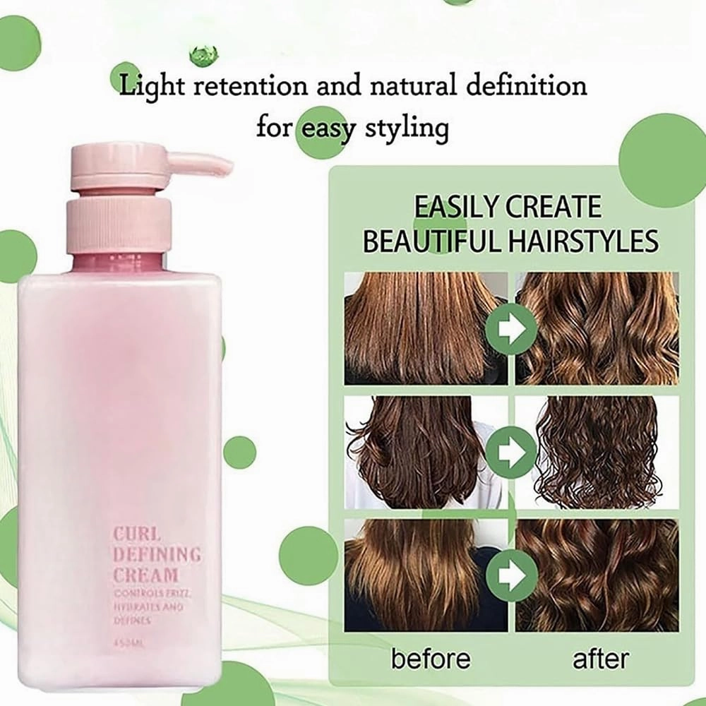 Curl Defining Cream, Moisturizing Elasticity Hair Curl Cream, Long-Lasting Styling Creams, Style With Shea Butter Frizz, Fluffy Natural Luster Shaping Cream for Wavy & Curly Hair (1Pc)