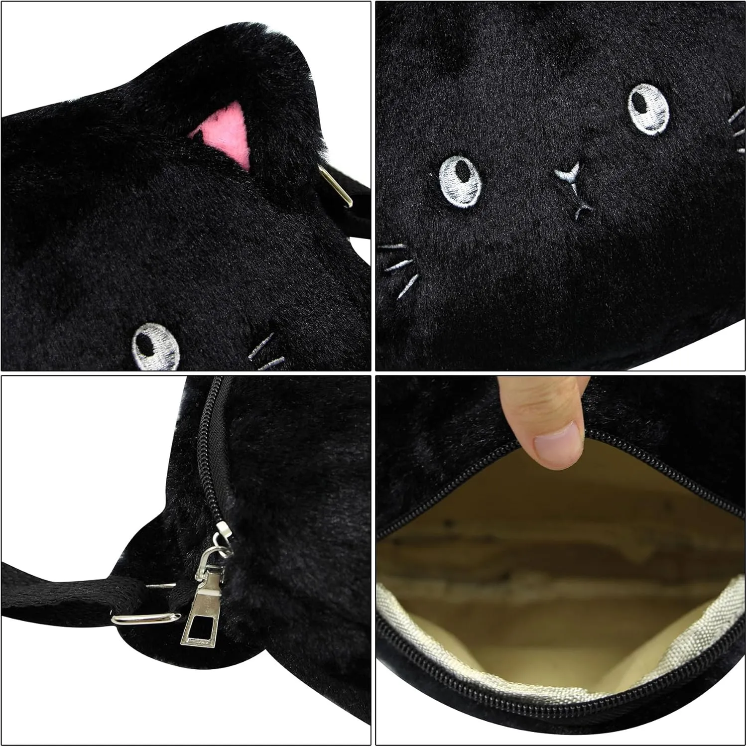 Cute Cat Crossbody Purse Pink Small Fluffy Satchel Shoulder Bag Animal Plush Messenger Bag Kawaii Purse for Women