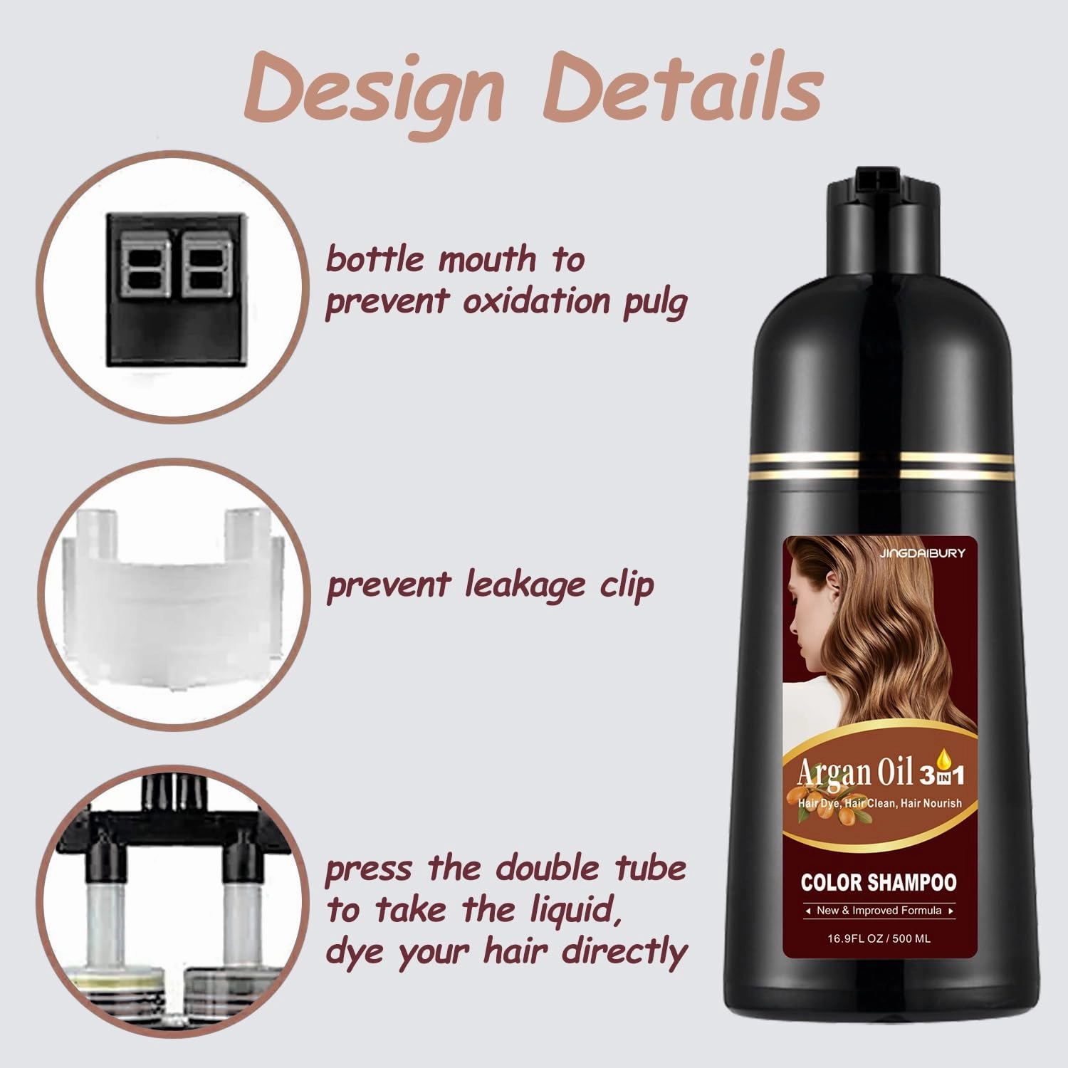 Dark Brown Hair Dye 16.9 Fl Oz, Argan Oil Hair Shampoo, 3 in 1 Dye Shampoo, Easy To Use, Semi-Permanent Hair Color Shampoo (Dark Brown)