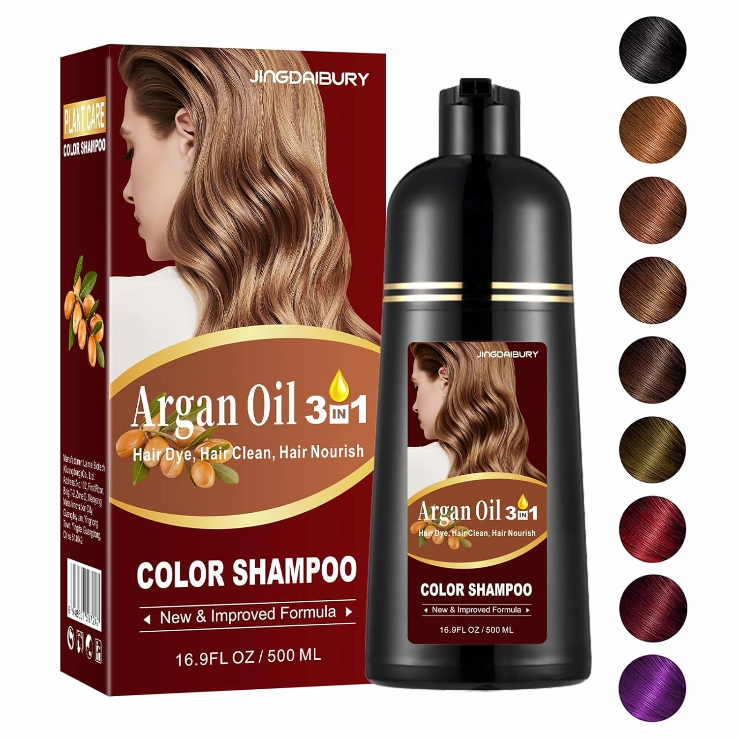 Dark Brown Hair Dye 16.9 Fl Oz, Argan Oil Hair Shampoo, 3 in 1 Dye Shampoo, Easy To Use, Semi-Permanent Hair Color Shampoo (Dark Brown)