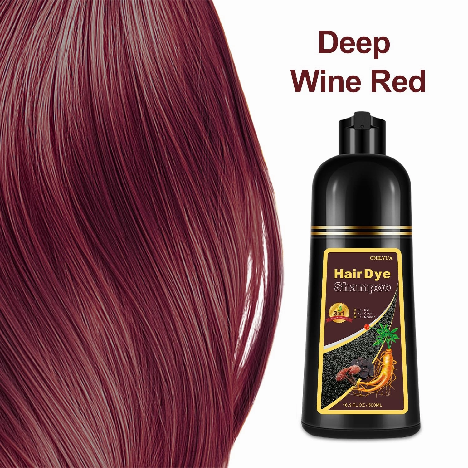 Dark Wine Red Hair Dye, Hair Dye Shampoo for Women & Men, Color Shampoo Hair Dye, Shampoo Para Pintar El Cabello 16.9 Fl Oz, Safe and Natural Champu Para Canas (Dark Wine Red)