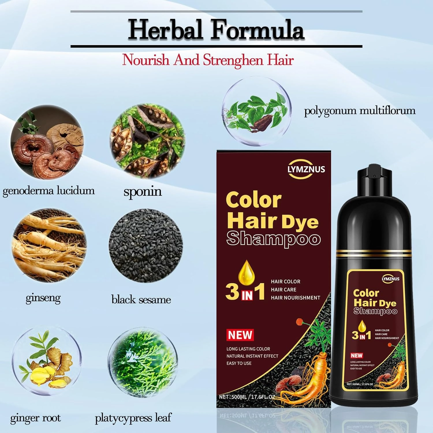Dark Wine Red Hair Dye Shampoo 3 in 1 for Gray Coverage, Long-Lasting Hair Color Shampoo for Women & Men, Champu Para Canas Mujer Easy to Use At Home 500ML