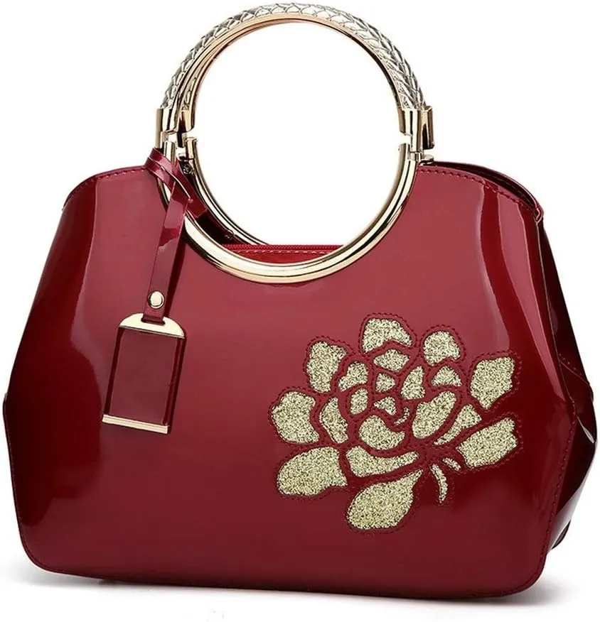 Dayfine Women's Patent Leather Shiny Banquet Shell One-shoulder Diagonal Bag Bridal Wedding Tote