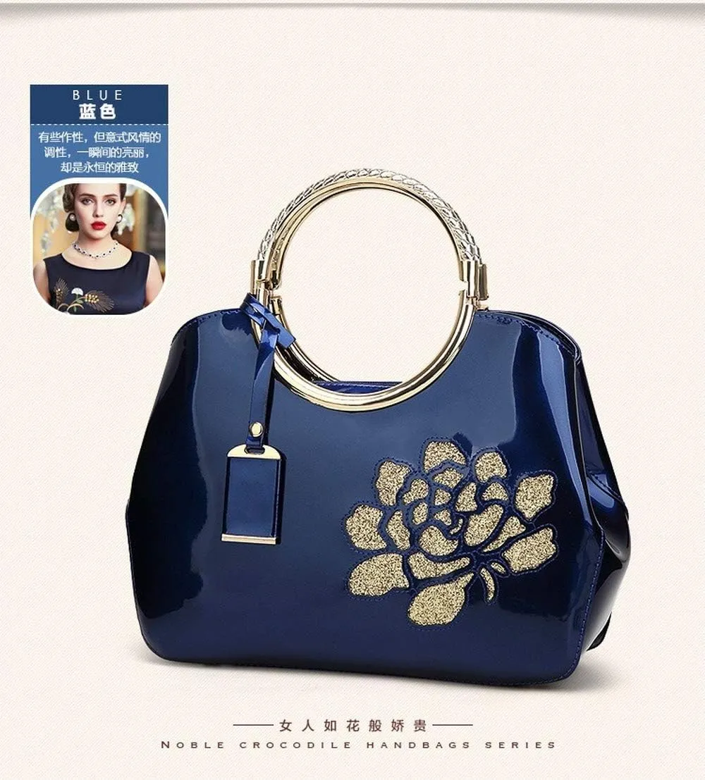 Dayfine Women's Patent Leather Shiny Banquet Shell One-shoulder Diagonal Bag Bridal Wedding Tote
