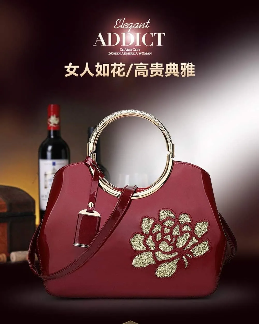 Dayfine Women's Patent Leather Shiny Banquet Shell One-shoulder Diagonal Bag Bridal Wedding Tote