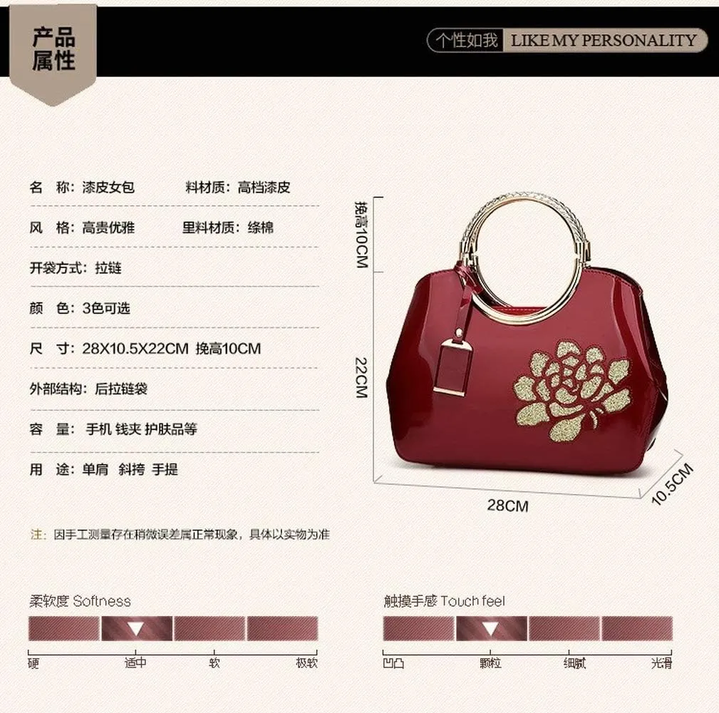 Dayfine Women's Patent Leather Shiny Banquet Shell One-shoulder Diagonal Bag Bridal Wedding Tote