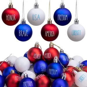 Deloky 36 Pcs 4th of July Tree Ornaments Hanging Balls- 1.57" Memorial Day Ornaments Letter Balls- Red White Blue Patriotic Ornaments for Independence Day Veterans Day Holiday Party Decoration