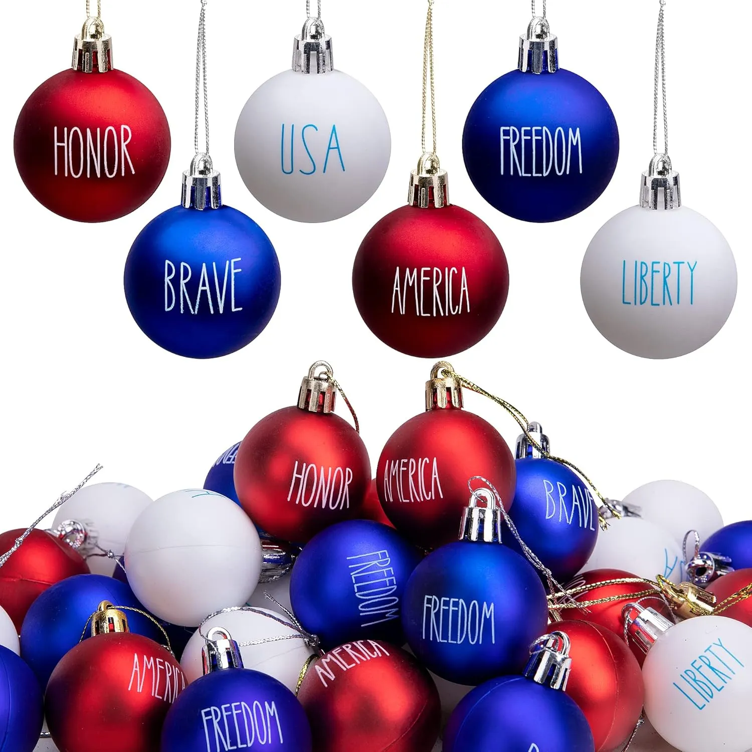 Deloky 36 Pcs 4th of July Tree Ornaments Hanging Balls- 1.57" Memorial Day Ornaments Letter Balls- Red White Blue Patriotic Ornaments for Independence Day Veterans Day Holiday Party Decoration