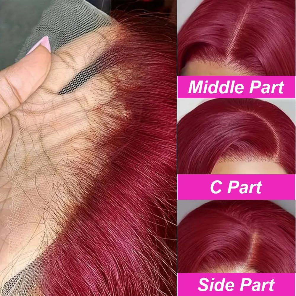 Dewelly 16 Inch 99J Bob Wig Burgundy Lace Front Wigs Human Hair 13x4 HD Lace Frontal Wigs Human Hair Pre Plucked 180% Density Bob Wig Human Hair Glueless Wine Red Wig Straight Short Bob Wigs for Women