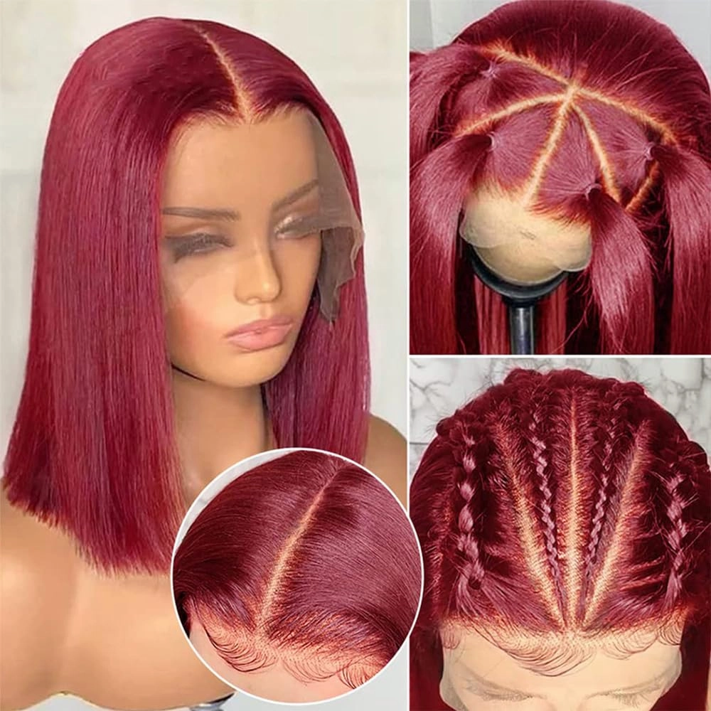 Dewelly 16 Inch 99J Bob Wig Burgundy Lace Front Wigs Human Hair 13x4 HD Lace Frontal Wigs Human Hair Pre Plucked 180% Density Bob Wig Human Hair Glueless Wine Red Wig Straight Short Bob Wigs for Women