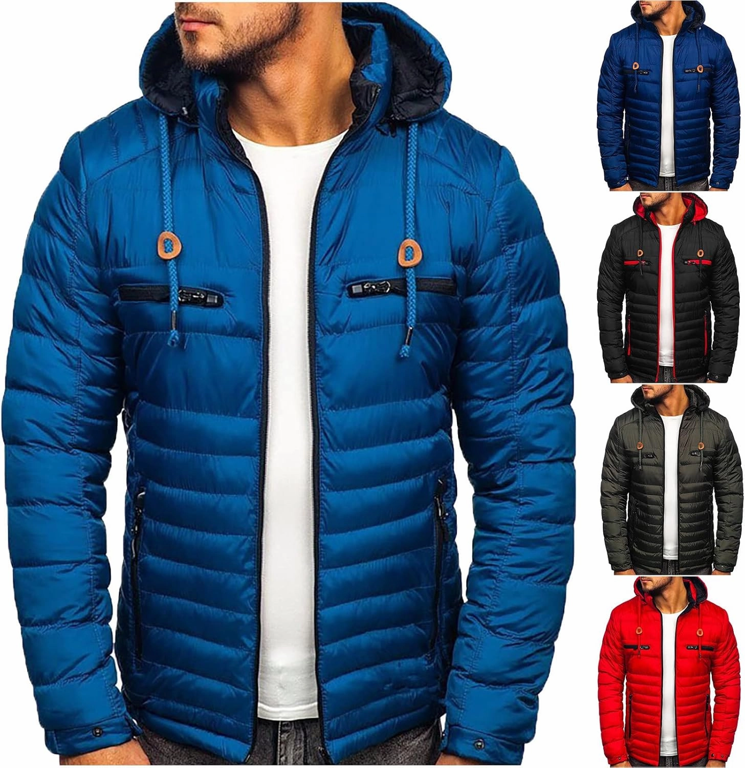 Dgoopd Men's Packable Puffer Jacket Detachable Hood Lightweight Winter Jacket Down Bubble Coat Winter Quilted Padded Jacket