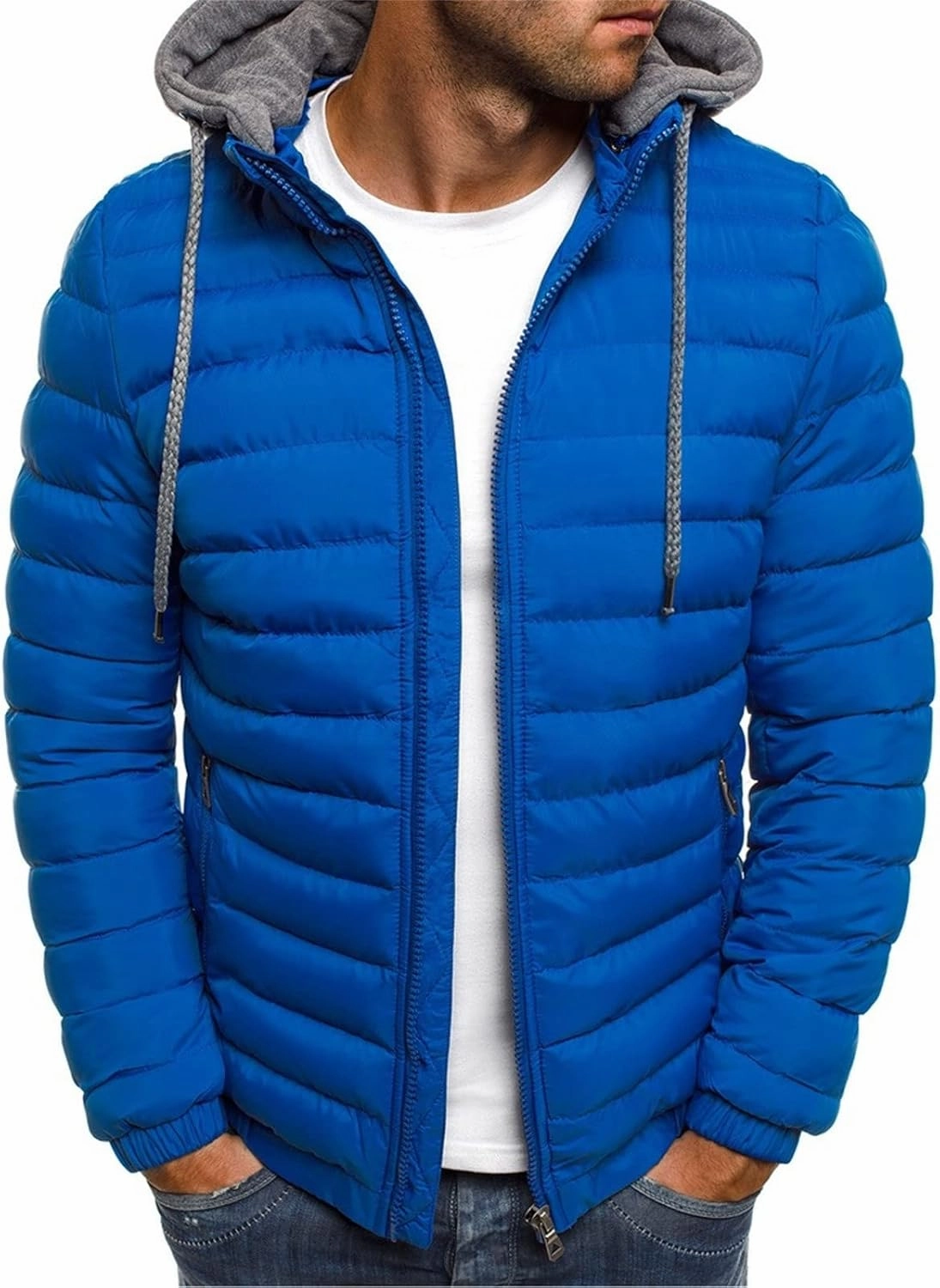 Dgoopd Men's Packable Puffer Jacket Detachable Hood Lightweight Winter Jacket Down Bubble Coat Winter Quilted Padded Jacket