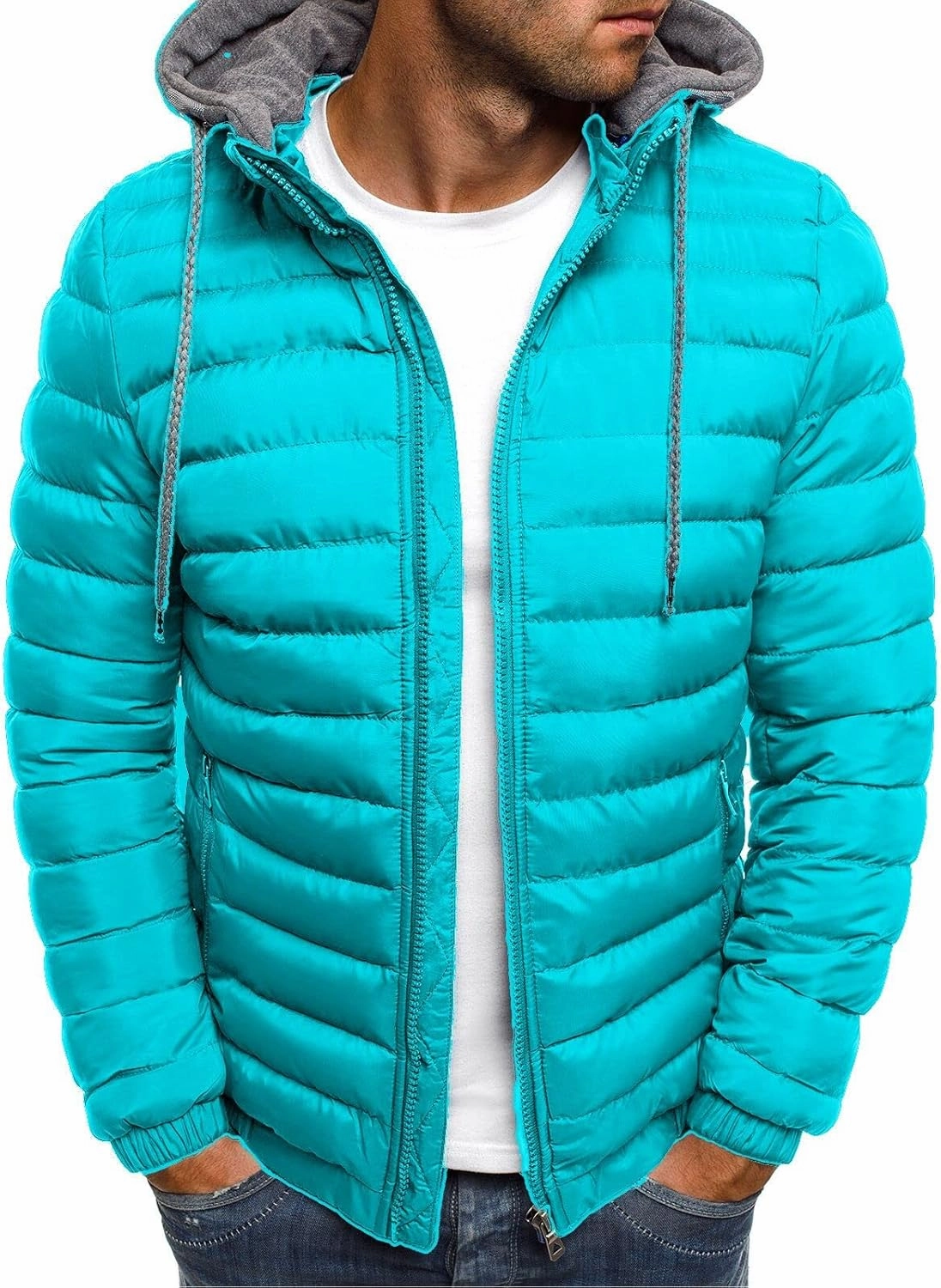 Dgoopd Men's Packable Puffer Jacket Detachable Hood Lightweight Winter Jacket Down Bubble Coat Winter Quilted Padded Jacket