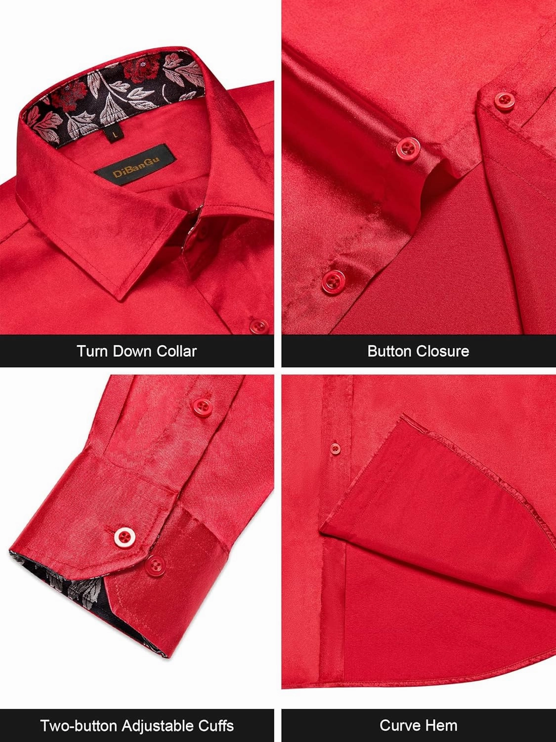 DiBanGu Mens Satin Dress Shirts Casual Long Sleeve Button Down Shirt Regular Fit Wrinkle Free Shiny Shirts for Men Party Prom