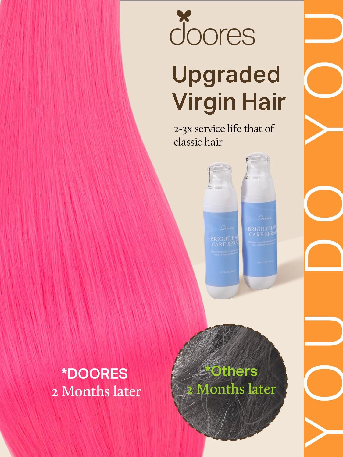 DOORES Real Human Hair, Hot Pink 20 Inch 30g 10pcs, Tape in Remy Hair Extensions Straight Natural Hair for Women Skin Weft
