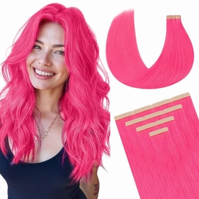 DOORES Real Human Hair, Hot Pink 20 Inch 30g 10pcs, Tape in Remy Hair Extensions Straight Natural Hair for Women Skin Weft