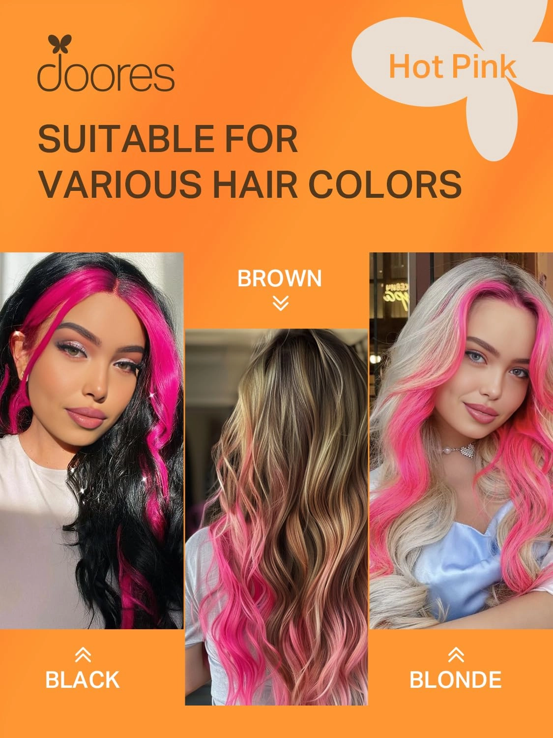 DOORES Real Human Hair, Hot Pink 20 Inch 30g 10pcs, Tape in Remy Hair Extensions Straight Natural Hair for Women Skin Weft