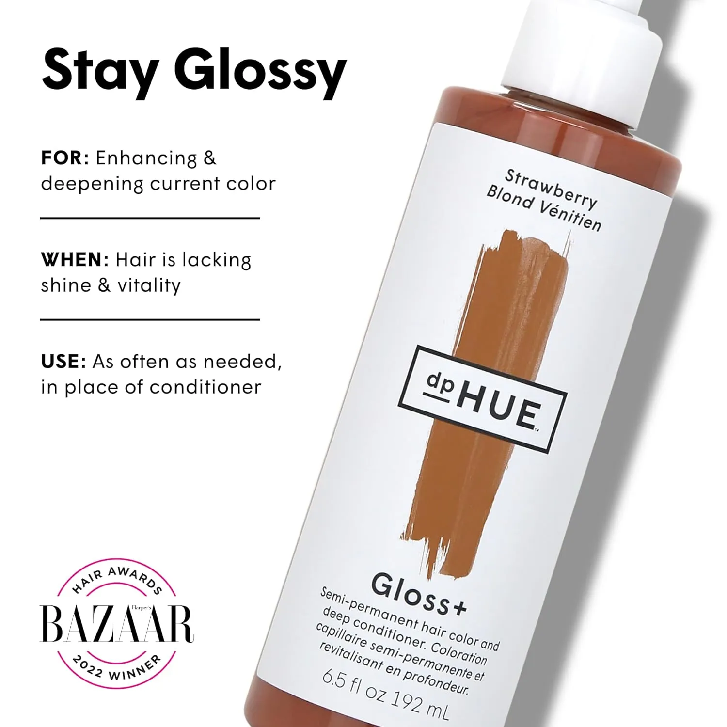 dpHUE Gloss , Strawberry - 6.5 oz (8-12 Applications) - Semi-Permanent Hair Color & Conditioner - Lasts Up to Eight Washes - Paraben, SLS & SLES Sulfate Free - Vegan, Leaping Bunny Certified