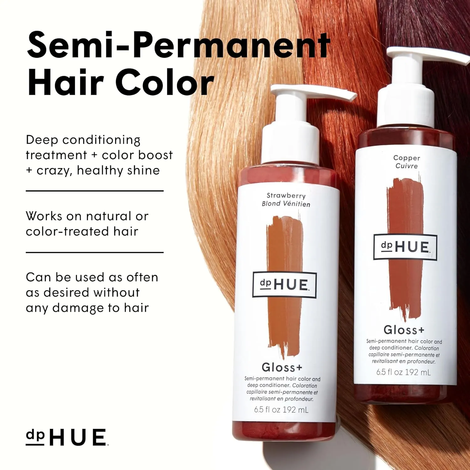 dpHUE Gloss , Strawberry - 6.5 oz (8-12 Applications) - Semi-Permanent Hair Color & Conditioner - Lasts Up to Eight Washes - Paraben, SLS & SLES Sulfate Free - Vegan, Leaping Bunny Certified