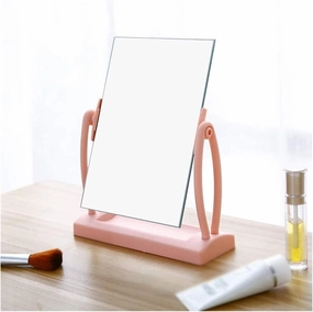 Dresser Vanity Mirror Desktop 360- degree Rotating Vanity mirror, Household Makeup Mirror, Student Princess Mirror, Small Square Mirror, Tabletop Cosmetic Mirror cosmetic mirror ( Color : Pink )
