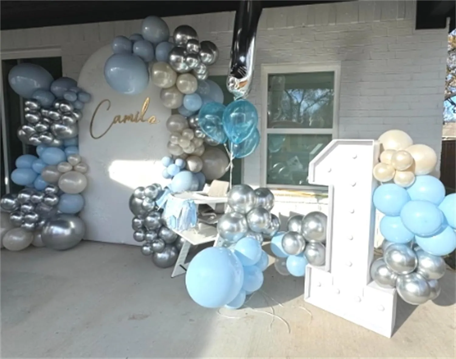 Dusty Blue Balloon Arch Kit - 125 Pcs: Light Blue Pearl, Sand, White Balloons, Metallic Silver for Bridal, Baby Shower, Anniversary, Wedding Party Decor