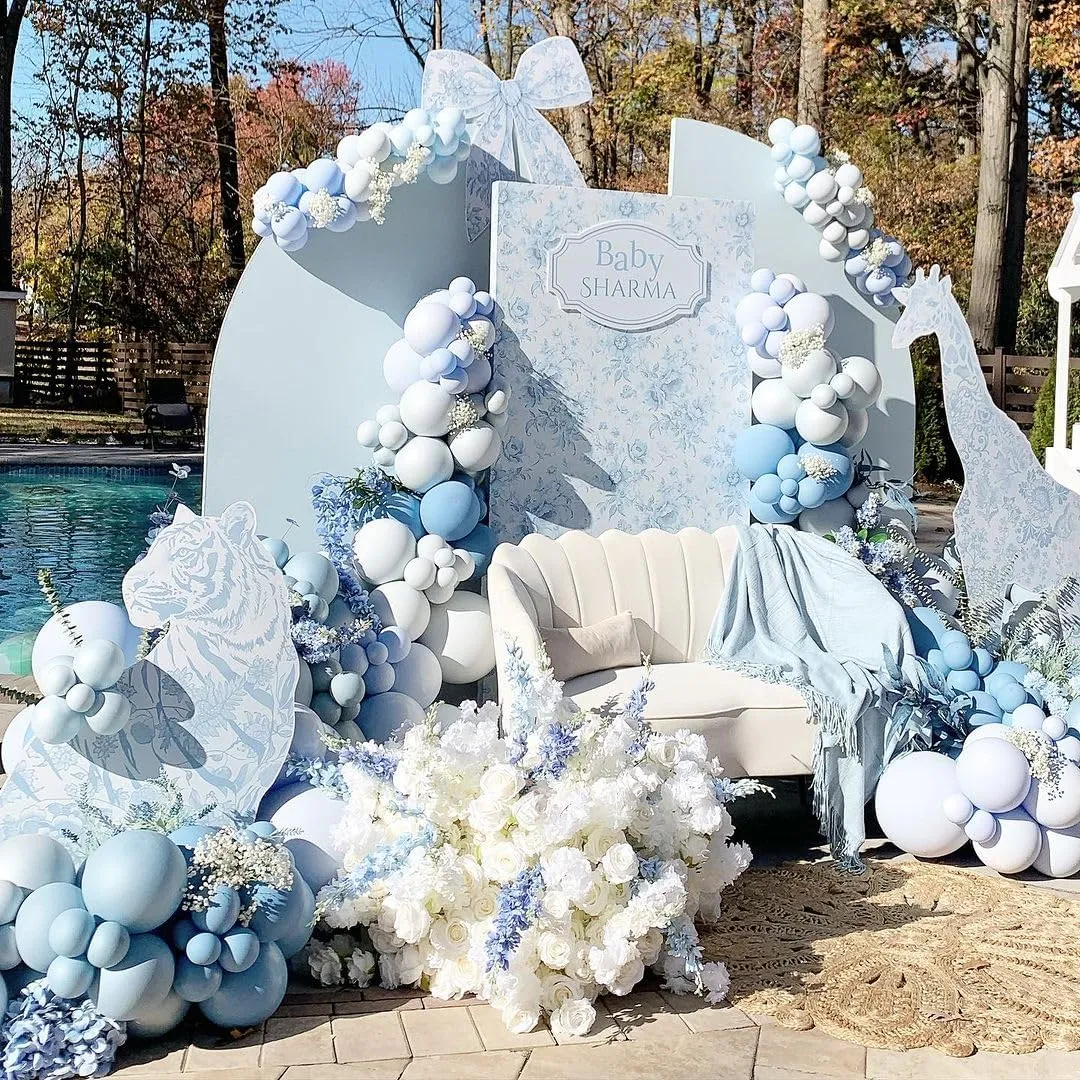 Dusty Blue Balloon Arch Kit - 125 Pcs: Light Blue Pearl, Sand, White Balloons, Metallic Silver for Bridal, Baby Shower, Anniversary, Wedding Party Decor