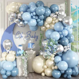 Dusty Blue Balloon Arch Kit - 125 Pcs: Light Blue Pearl, Sand, White Balloons, Metallic Silver for Bridal, Baby Shower, Anniversary, Wedding Party Decor
