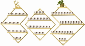 EBANKU Metal Wall Mounted Nail Polish Storage Racks, Gold Display Rack Cosmetic Display Case Lipstick Wall Shelf Essential Oil Organizer for Nail Polish Bottles Spa Nail Salon (Irregular Rhomboid)