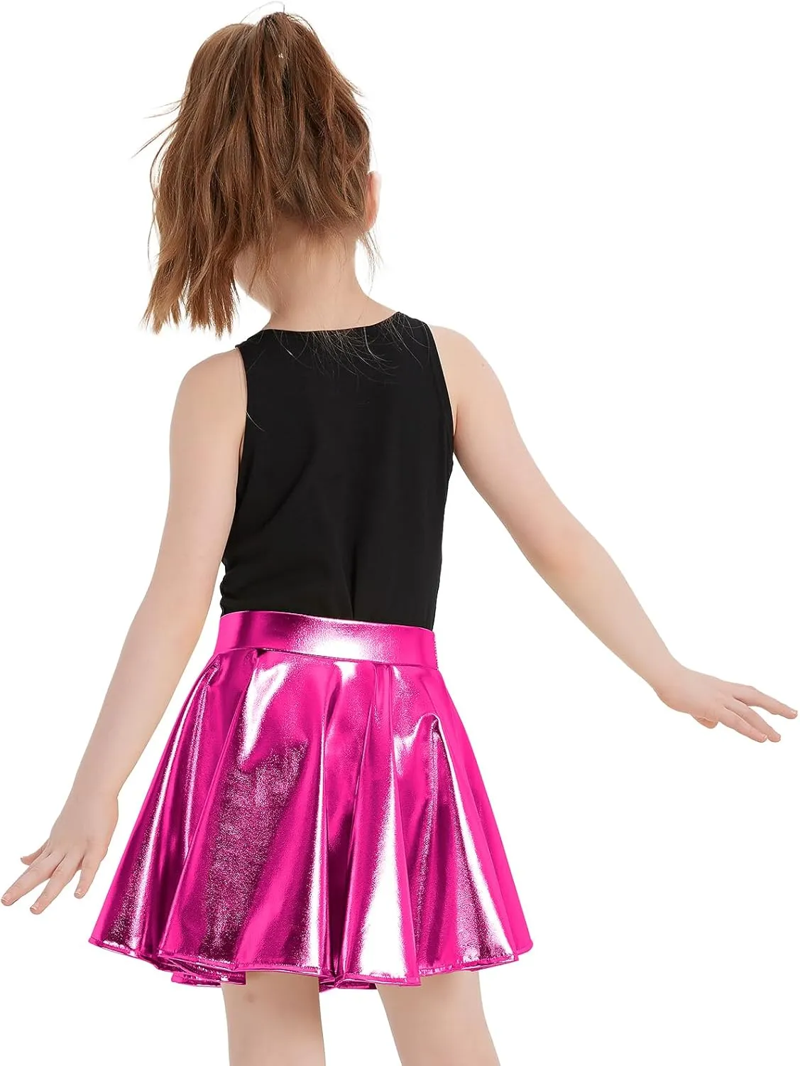 eccbox Girls Metallic Skirt Sparkle Shiny Dance Disco Flared Pleated A-Line Mini Skater Skirts with Sunglasses