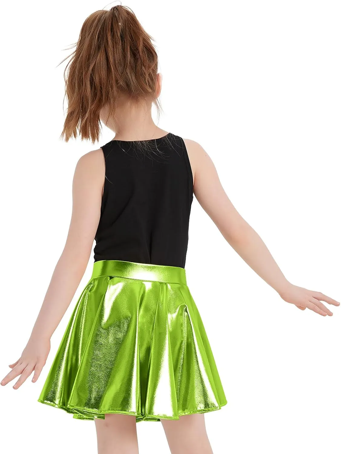eccbox Girls Metallic Skirt Sparkle Shiny Dance Disco Flared Pleated A-Line Mini Skater Skirts with Sunglasses