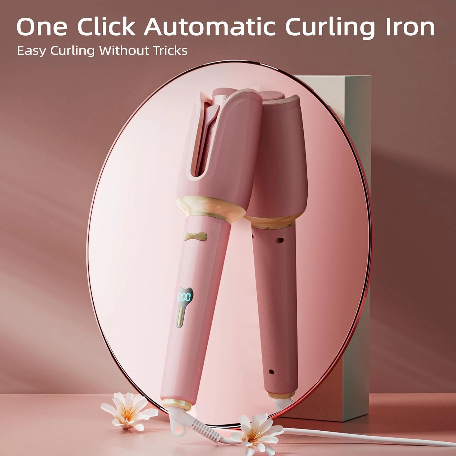 ELEKA Automatic Rotating Curling Iron, Hair Curlers with 4 Temperature, Anti-Scald, Anti-Tangle, Auto Shut-Off, Time Reminder, Ceramic Curling Wand for All Hair Types（1.25 Inch, Pink）
