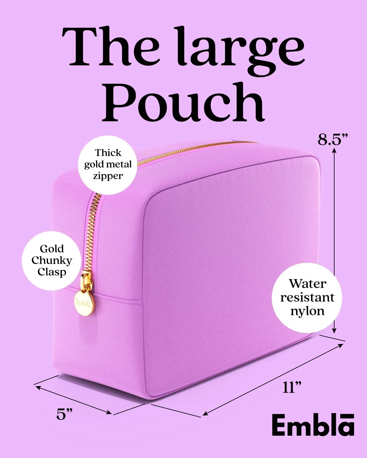 Embla Makeup Bag Travel Cosmetics Pouch and Toiletry Bag, Nylon Zipper Pouch Purse, Cute Make Up Organizer Storage Tote for Women Girls, Waterproof Travel Skincare Case, Large Makeup Bags, Plum