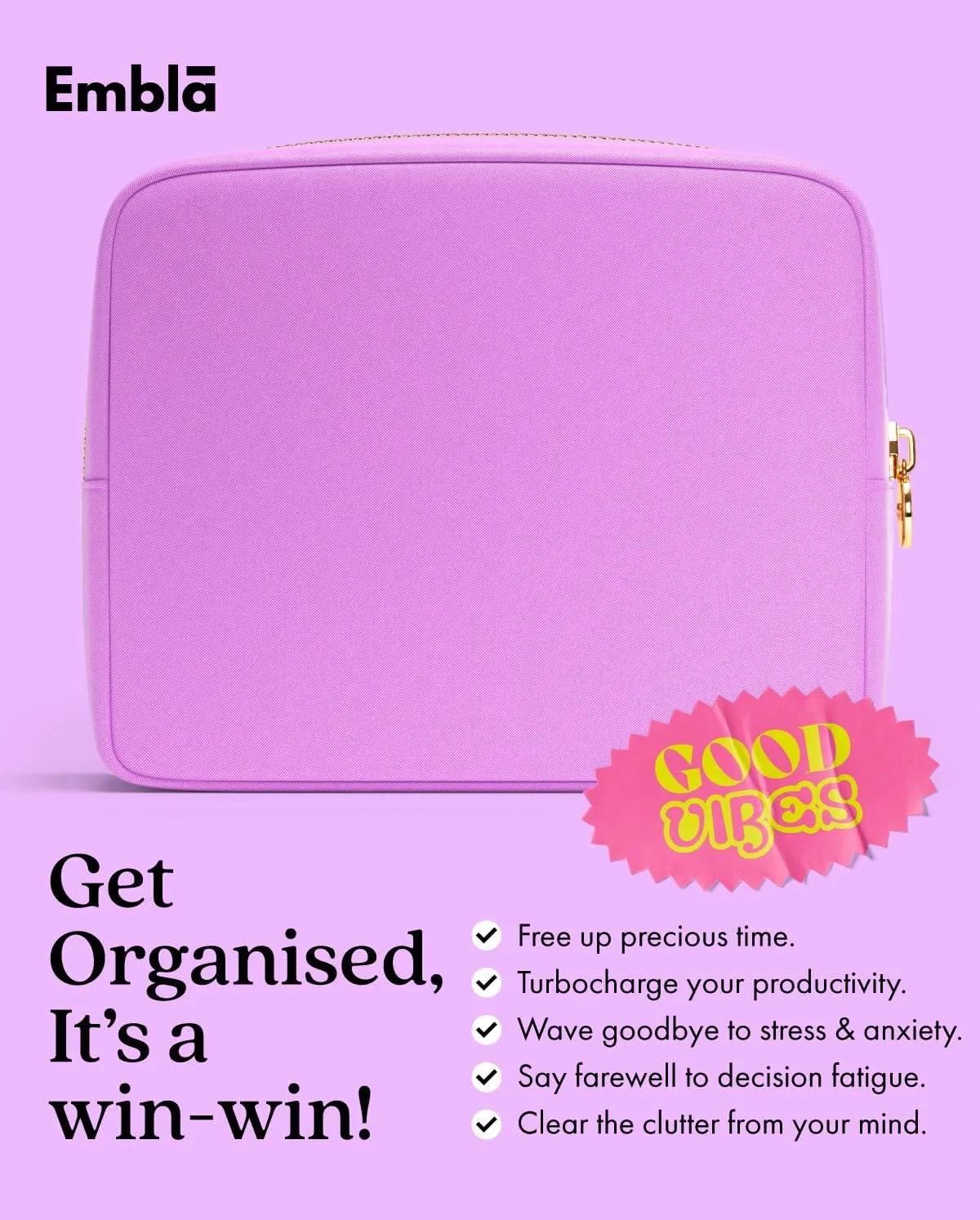 Embla Makeup Bag Travel Cosmetics Pouch and Toiletry Bag, Nylon Zipper Pouch Purse, Cute Make Up Organizer Storage Tote for Women Girls, Waterproof Travel Skincare Case, Large Makeup Bags, Plum