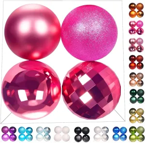 Emopeak 4Pcs Christmas Balls Ornaments for Xmas Christmas Tree - 4 Style Shatterproof Christmas Tree Decorations Hanging Ball for Holiday Wedding Party Decoration (Rose Red,4"/10CM)