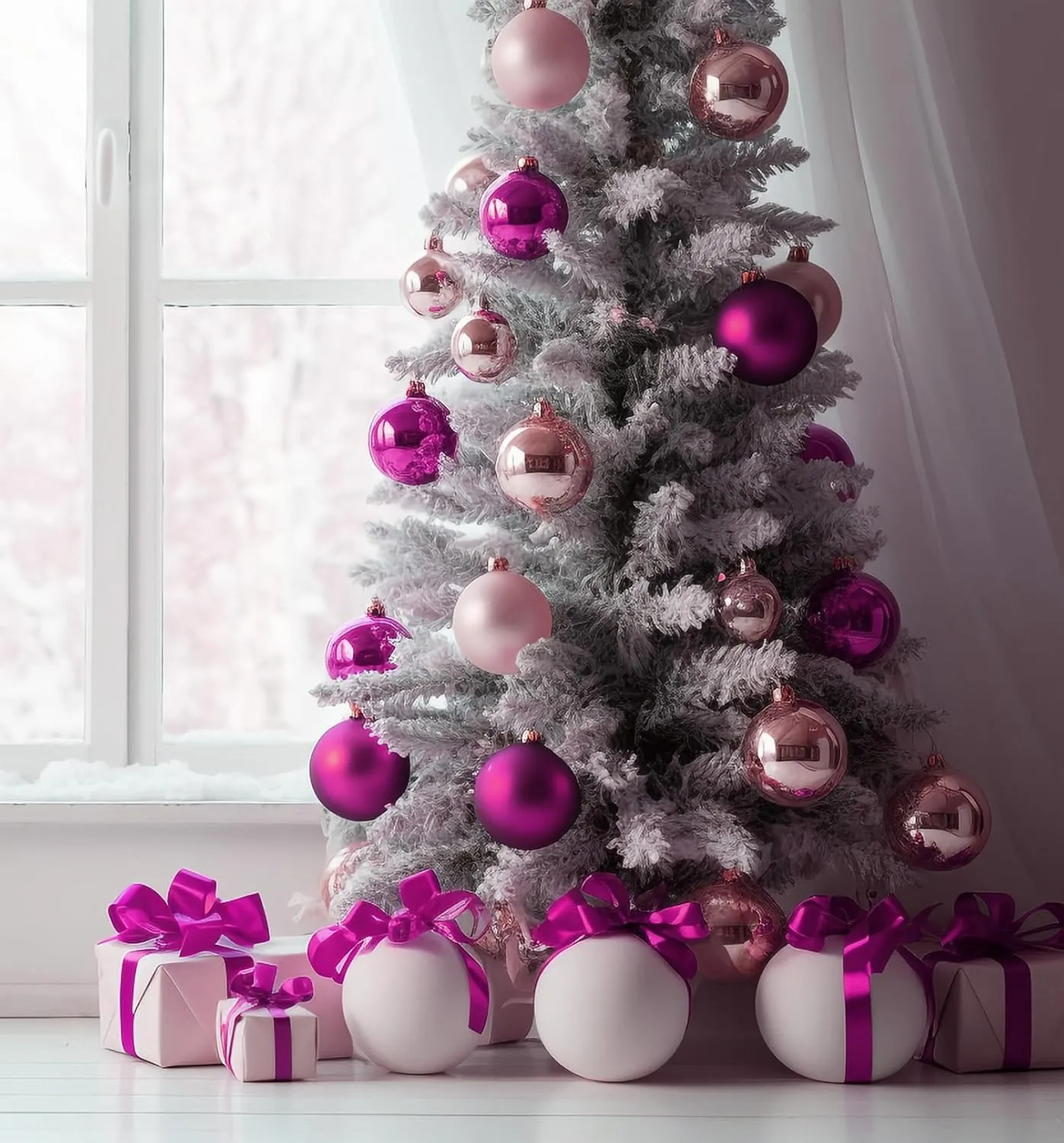 Emopeak 4Pcs Christmas Balls Ornaments for Xmas Christmas Tree - 4 Style Shatterproof Christmas Tree Decorations Hanging Ball for Holiday Wedding Party Decoration (Rose Red,4"/10CM)