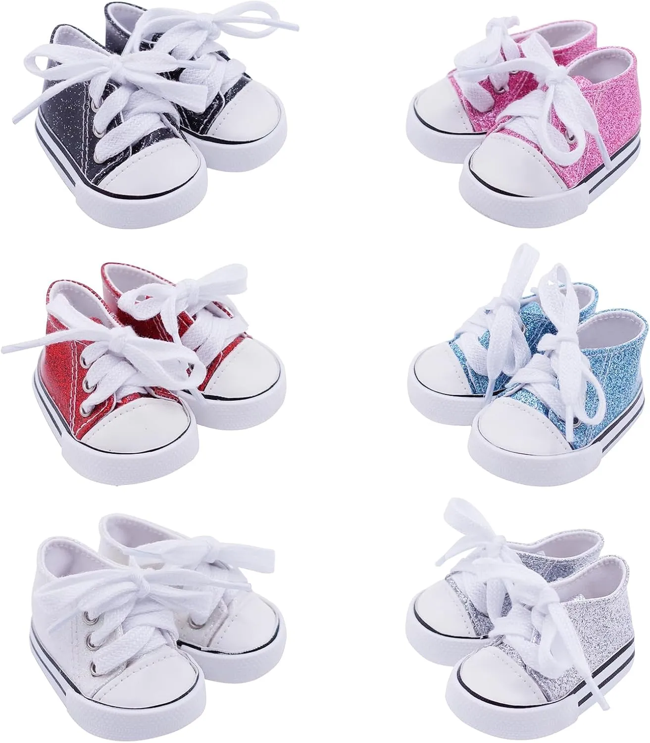 Etistta 6 Pairs of Glitter Canvas 18 inch Doll Shoes for 18 inch Baby Doll Shoes American Dolls Accessories