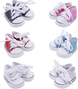 Etistta 6 Pairs of Glitter Canvas 18 inch Doll Shoes for 18 inch Baby Doll Shoes American Dolls Accessories