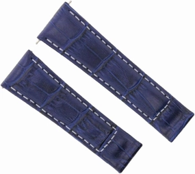 Ewatchparts 20mm Leather Watch Band Strap Italian Compatible With Rolex Daytona 16519 116518 Blue With White Stitching Short