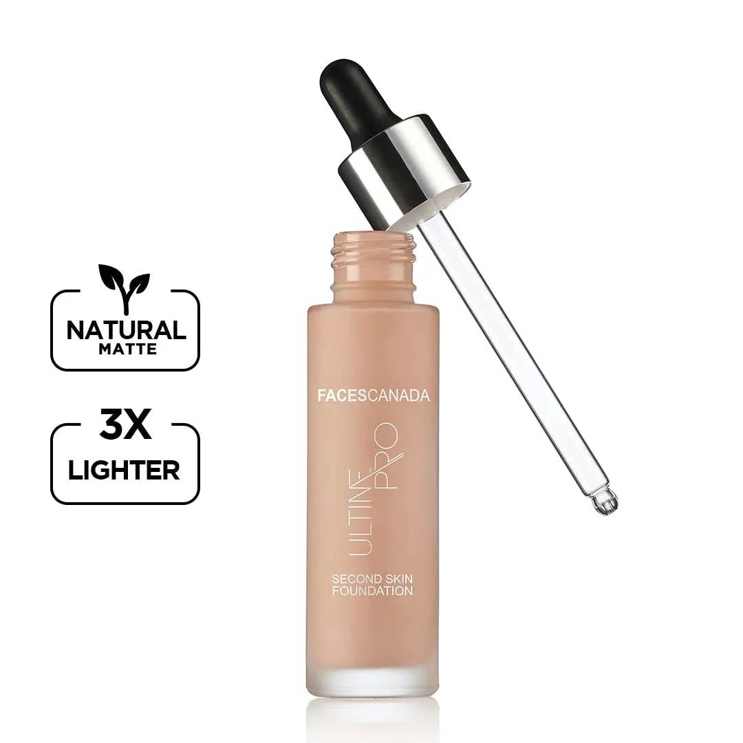 Faces Canada Second Skin Serum Foundation, Spf 15, Ultra Light Weight, Marine Algae Extract Enriched, Natural Matte Finish, Hd Flawless Radiance, Natural, 4.94 Oz
