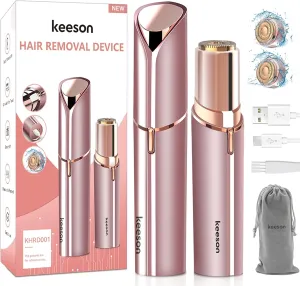 Facial Hair Removal for Women, Painless Womens Facial Hair Remover with 2 Replacement Heads, Lipstick-Sized, USB Rechargeable, Facial Hair Remover for Upper Lip,Chin,Peach Fuzz,Mustache (Pink)