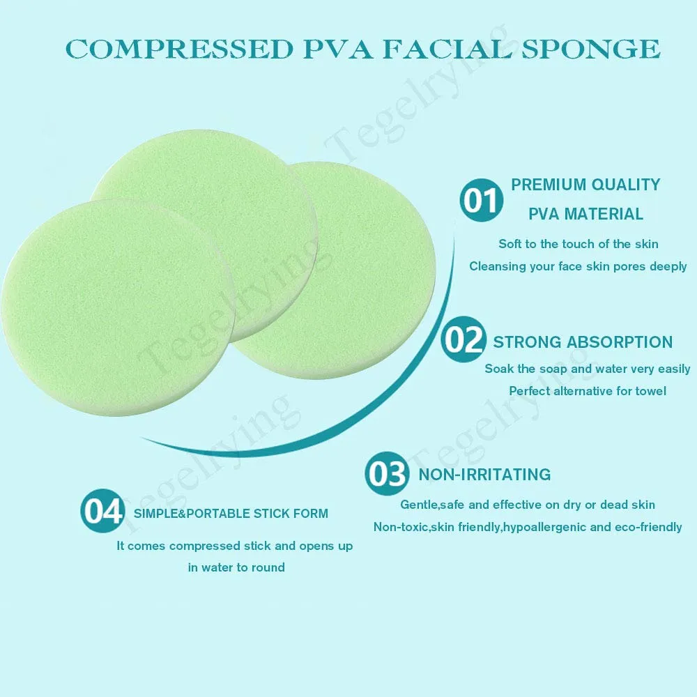 Facial Sponge Compressed,120 Count PVA Professional Makeup Removal Round Face Wash Sponges Spa Pads Exfoliating Cleansing for Women,Green