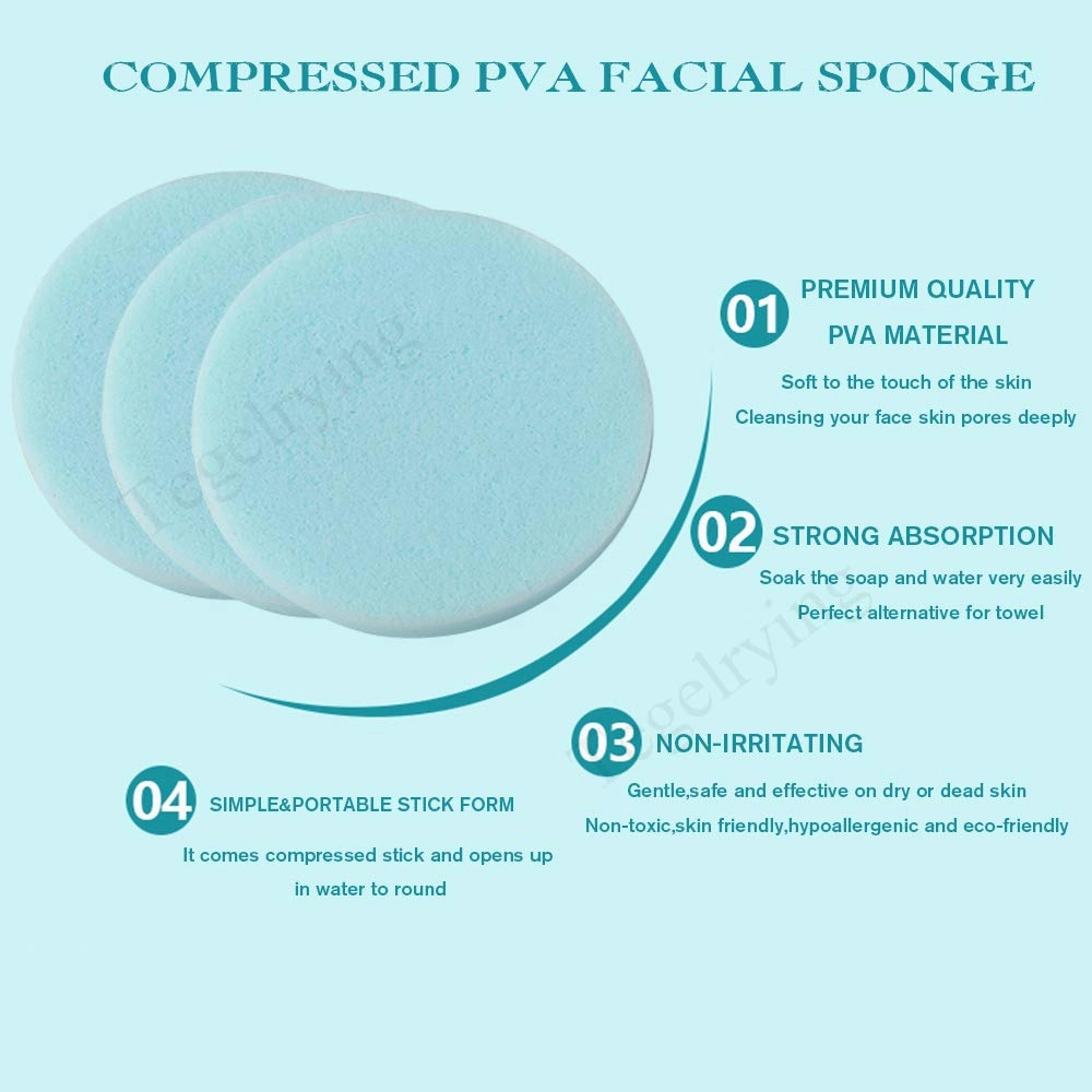 Facial Sponge Compressed,120 Count PVA Professional Makeup Removal Round Face Wash Sponges Spa Pads Exfoliating Cleansing for Women,Blue