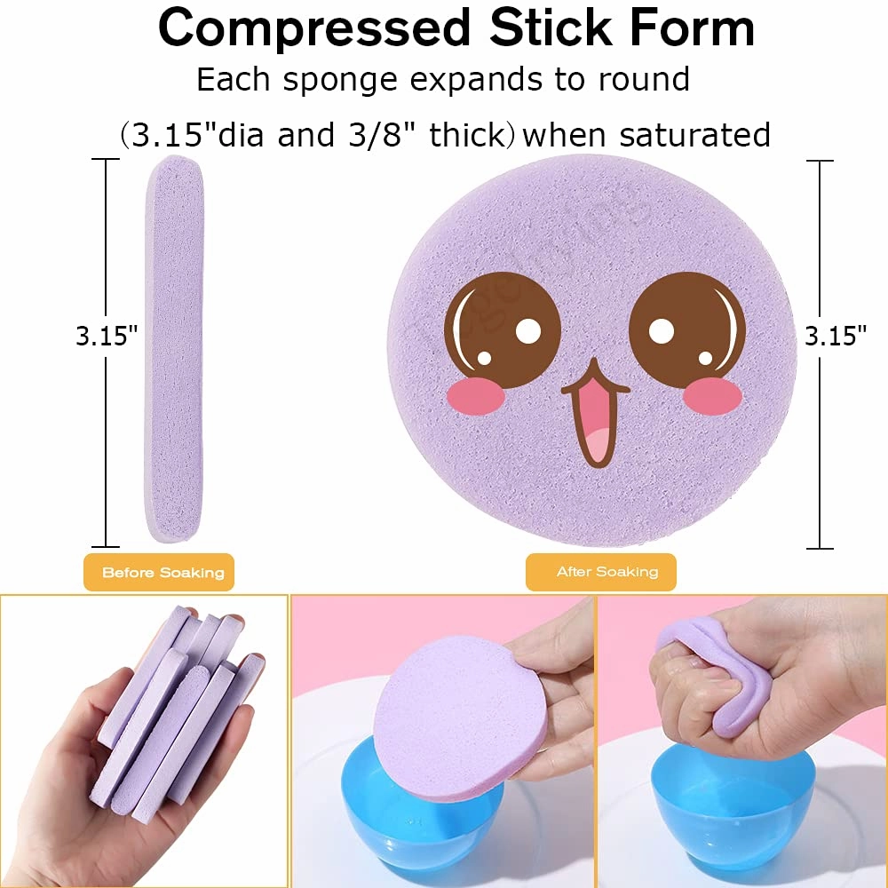 Facial Sponge Compressed,120 Count PVA Professional Makeup Removal Round Face Wash Sponges Spa Pads Exfoliating Cleansing for Women,Blue,Purple,Green