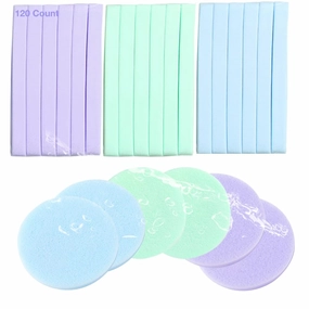 Facial Sponge Compressed,120 Count PVA Professional Makeup Removal Round Face Wash Sponges Spa Pads Exfoliating Cleansing for Women,Blue,Purple,Green